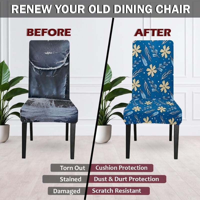 HOTKEI Blue Digital Printed Chair Cover Stretchable Seat Slipcover and Protector