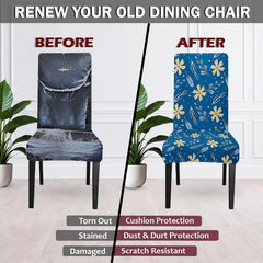 HOTKEI Blue Digital Printed Chair Cover Stretchable Seat Slipcover and Protector