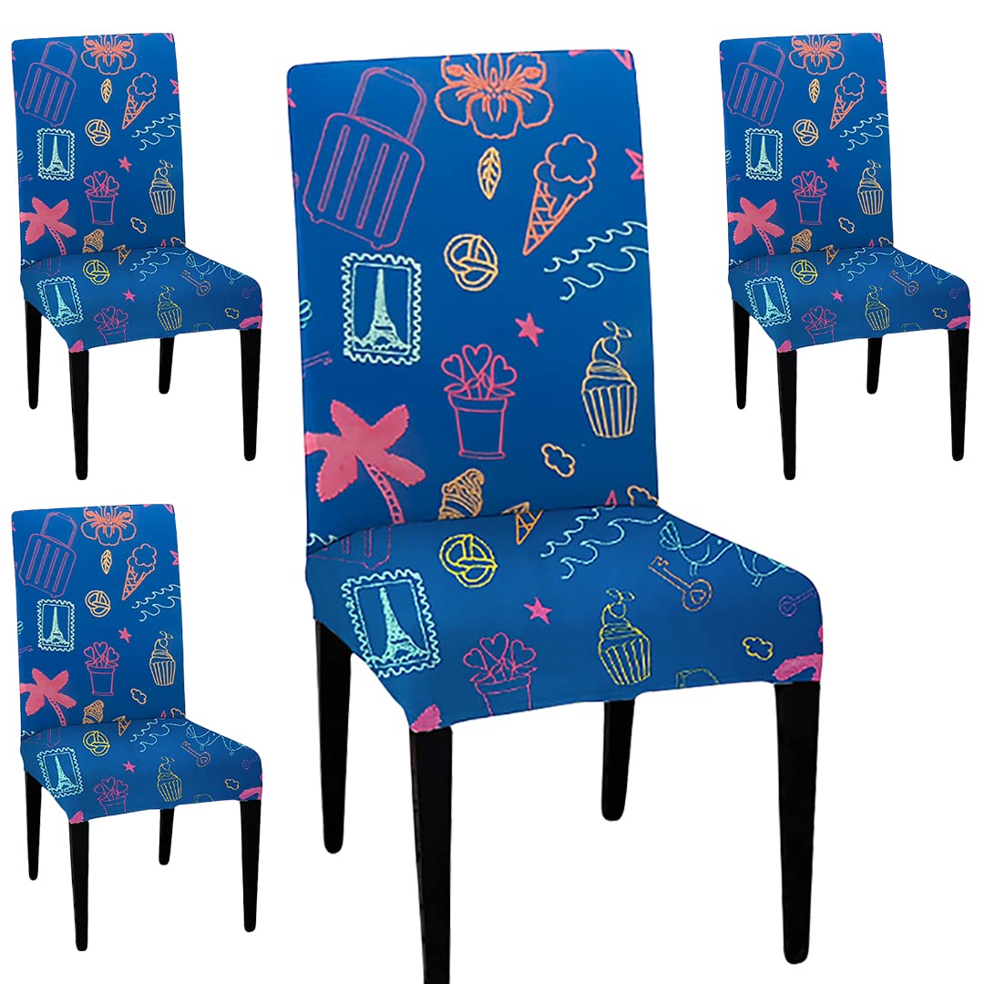 LAZI | Blue printed 4 seater dining chair cover on livebetterindia.com