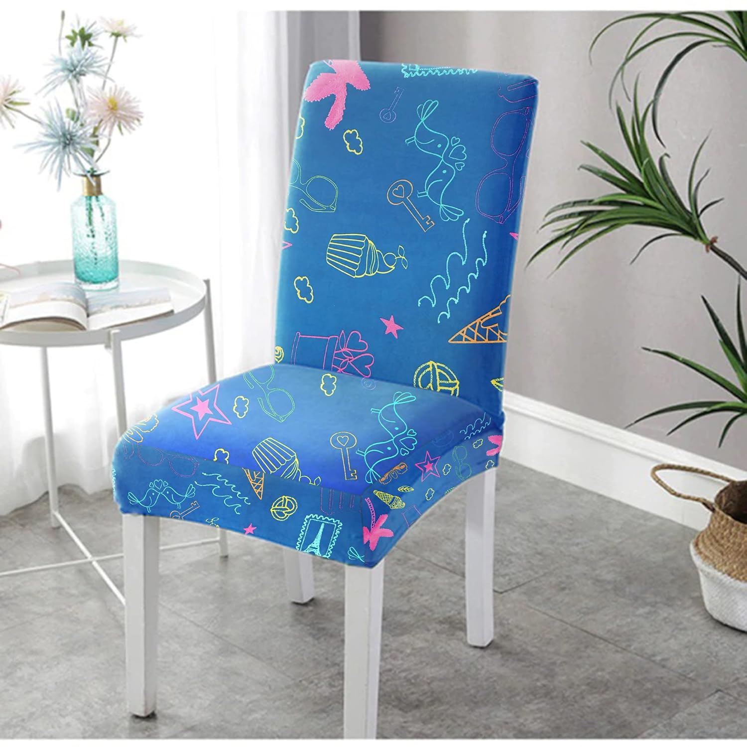 HOTKEI | Blue digital printed dining chair cover on livebetterindia.com