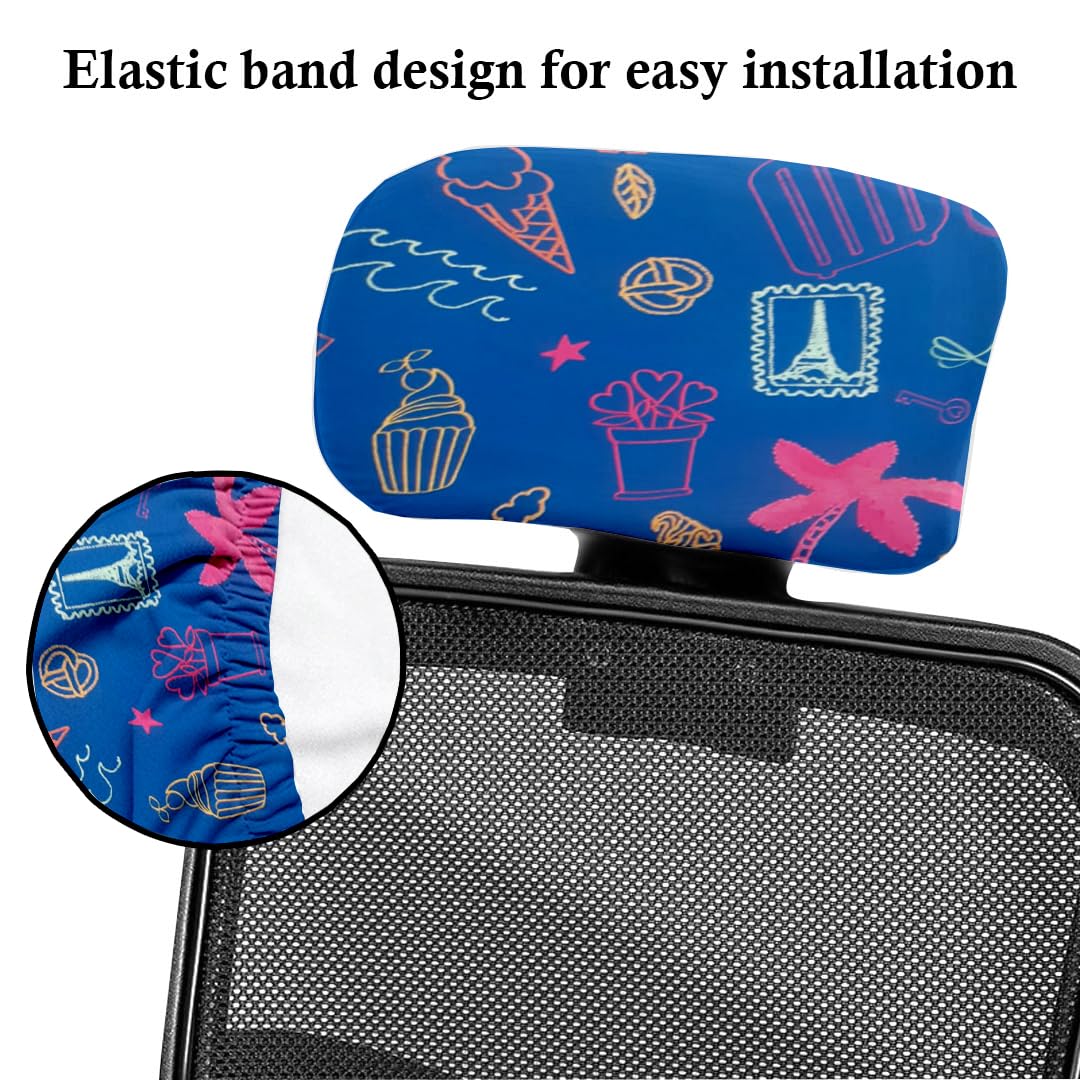 HOTKEI Cupcake Blue Printed Polyester Office Chair Headrest Cover and Protector