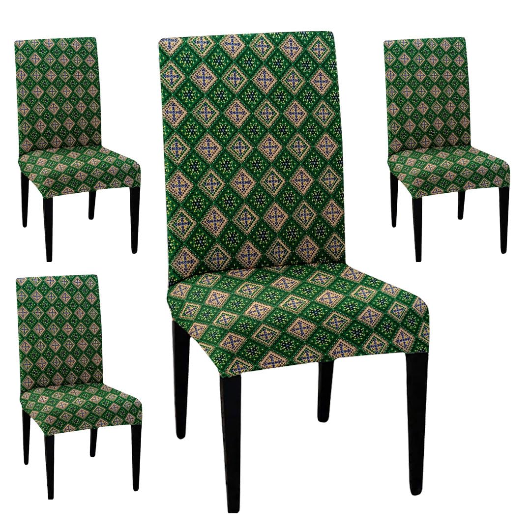 HOTKEI Polycotton Green Printed Chair Slipcover for Cushion and Seat Protector for Dining Table Chairs