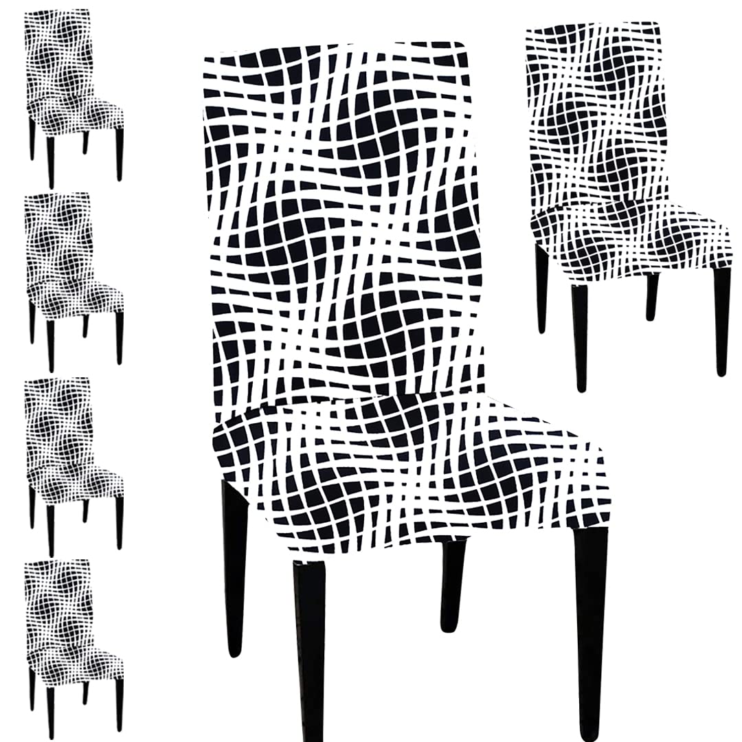 Lazi | Pack of 6 Black and white dining chair cover on livebetterindia