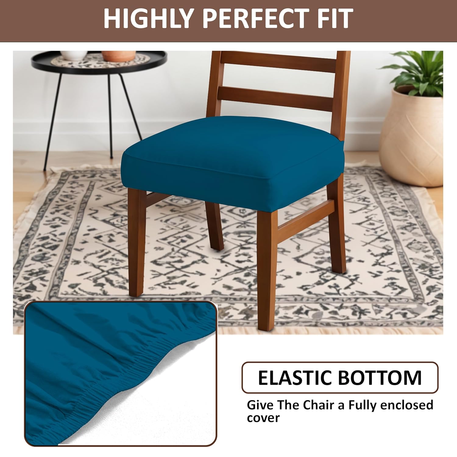 LAZI Airforce Blue Chair Seat Protector, Elastic Cushion Slipcover for Dining Chair