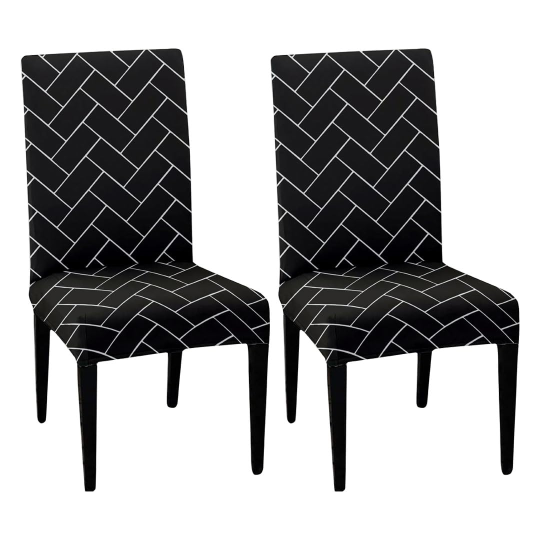 LAZI Black Brick Printed Dining Chair Cover, Seat Protector and Cushion Slipcover