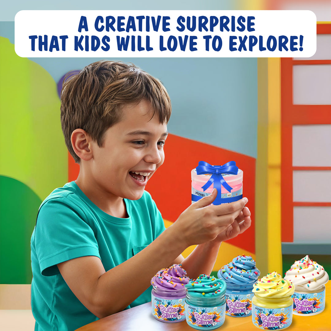 HOTKEI Green Apple Scented Butter Slime for kids 3 to 10 years Slime Kit Set with Sprinkles Candy Charms Soft Stretchy Toy Birthday Return Gift Toys for Kids Boys Girls Birthday