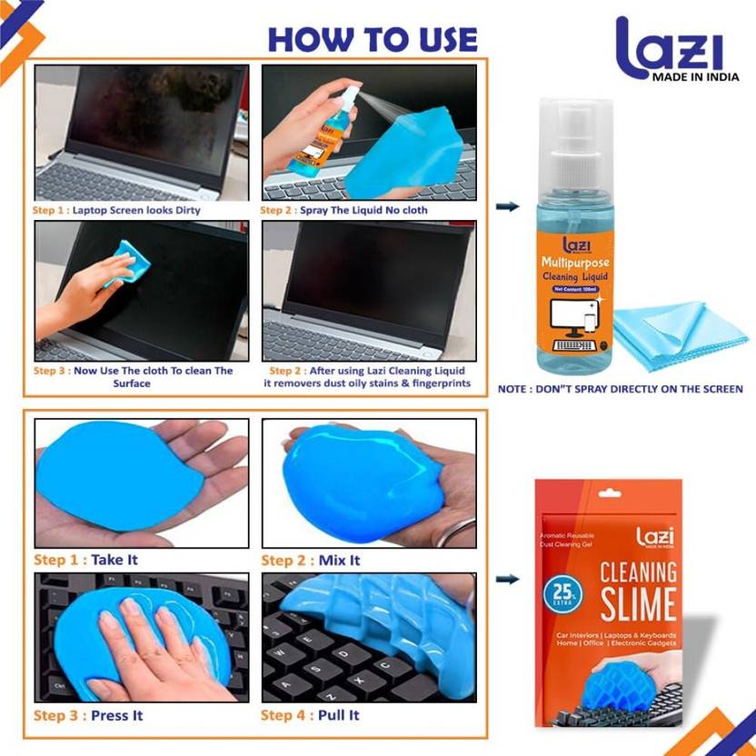 LAZI 100ml Blue Laptop Screen Cleaning Spray and Cleaning Slime Gel for Dust and Dirt Cleaning