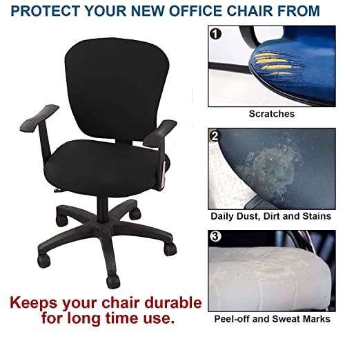 HOTKEI 2 Piece Dark Grey Office Chair Cover with Headrest Stain Proof Boss Chair Cover