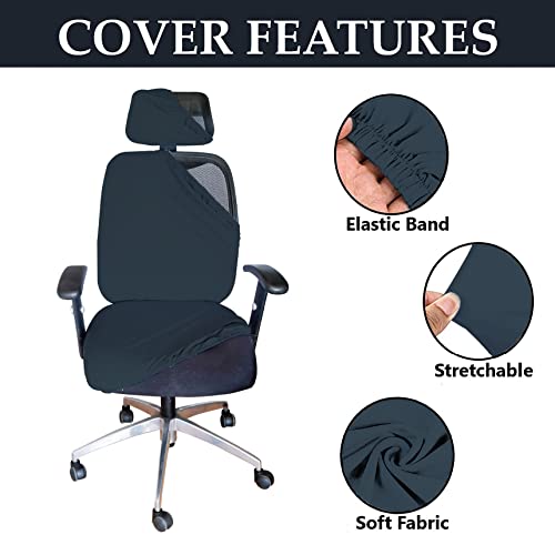 HOTKEI 2 Piece Dark Grey Office Chair Cover with Headrest Stain Proof Boss Chair Cover