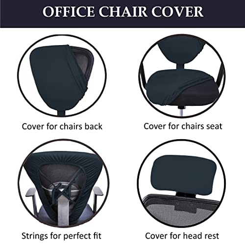 HOTKEI 2 Piece Dark Grey Office Chair Cover with Headrest Stain Proof Boss Chair Cover