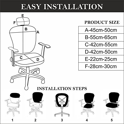 HOTKEI 2 Piece Dark Grey Office Chair Cover with Headrest Stain Proof Boss Chair Cover