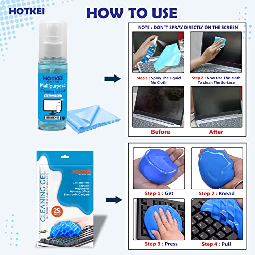 HOTKEI 100ml Laptop Screen Cleaning Liquid and Keyboard Cleaning Gel Kit for Easy Cleaning