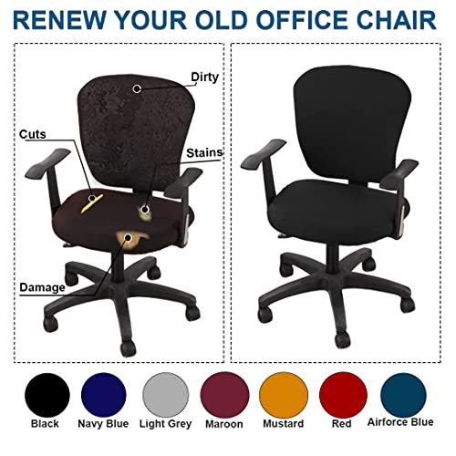 HOTKEI 2 Piece Dark Grey Office Chair Cover with Headrest Stain Proof Boss Chair Cover